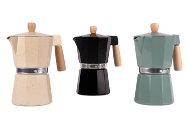 Cafetera Italiana de Inducción 6 Tazas | Aluminio con Mango de Madera | Apta para Todo Tipo de Cocinas